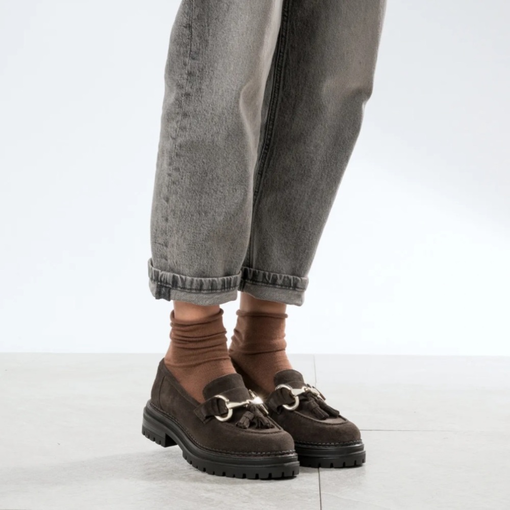 Brown Suede Loafers with Tassel Detail